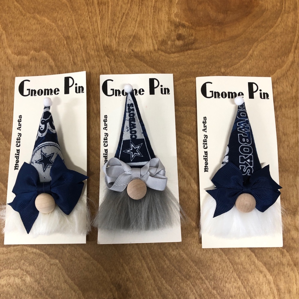 Dallas Cowboys Gnome Pin Brooch NFL Gift Guide Handmade Bow Magnetic Football